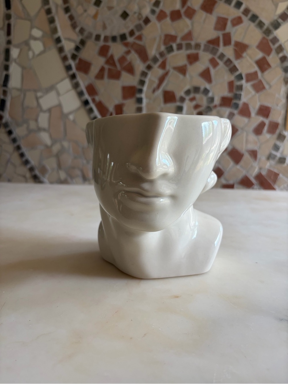 Ceramic Abstract Face Vase in Cream